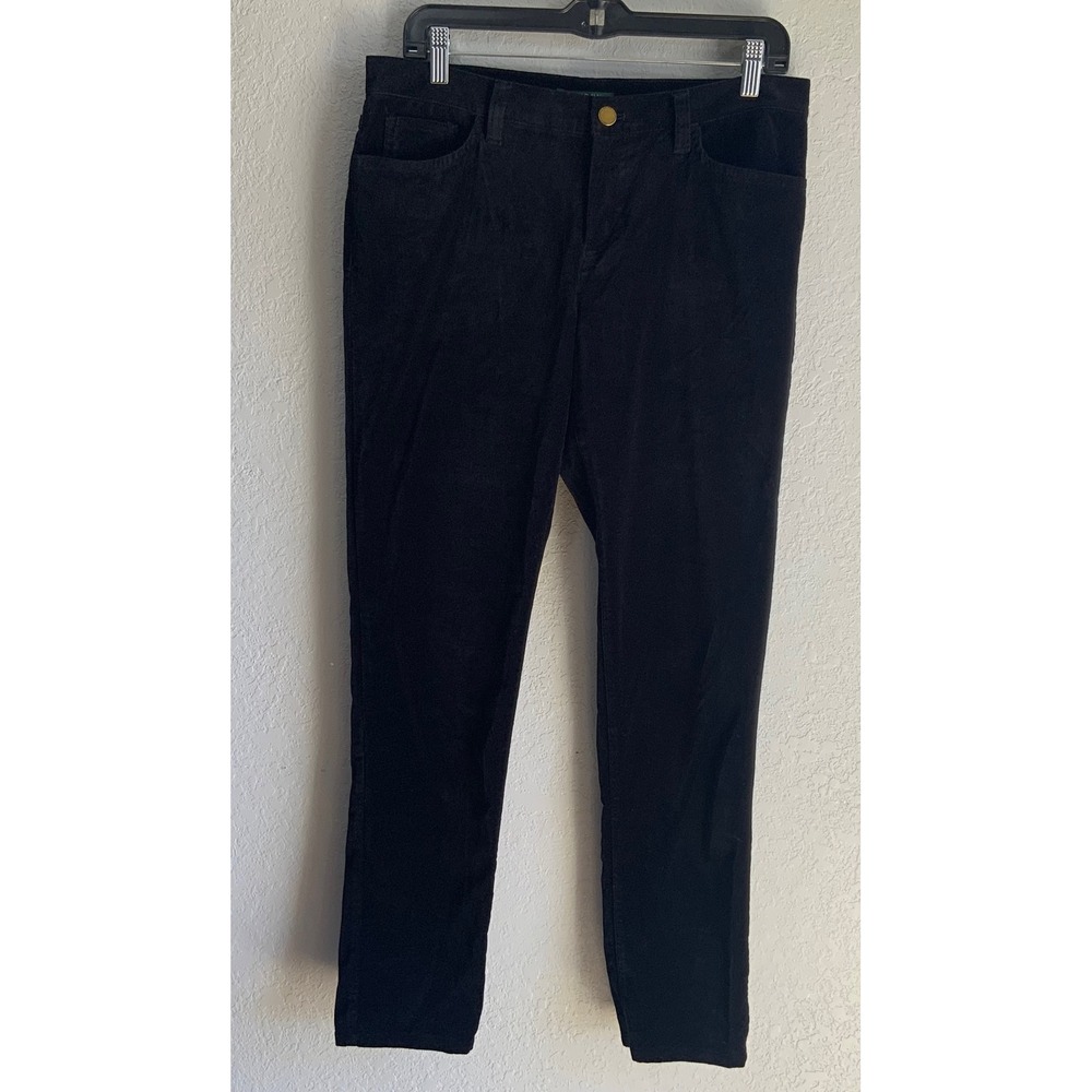 Lauren Ralph Lauren Women Black Corduroy Skinny Pants Size 8 Stretch Gold Button